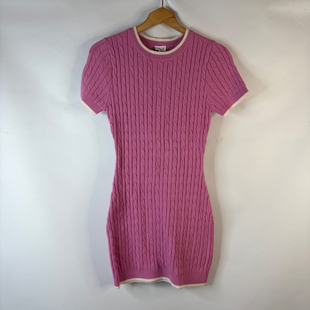 Lelis Collection Sweater Dress Women Size S Pink Cable Knit Mini Short Sleeve